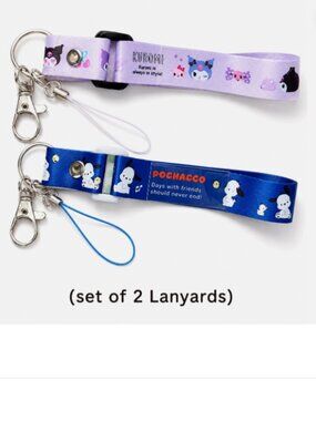 （Set of 2) Pochacco Kuromi Lanyard Neck Strap Keychain Badge Card Holder JAPAN
